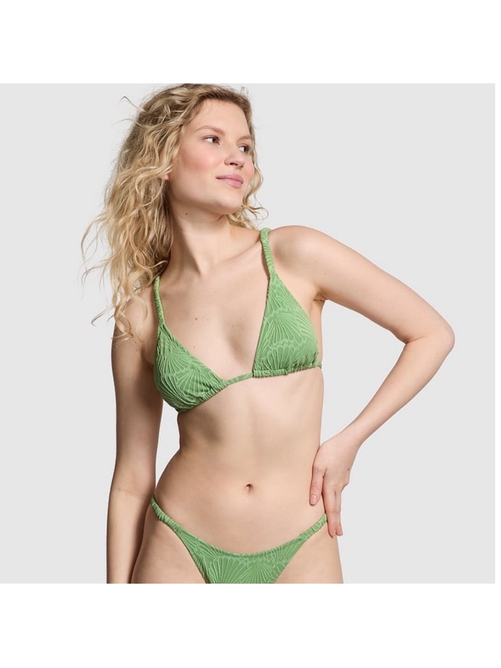 PINK Victoria's Secret Light Green Textured Triangle Bikini Top